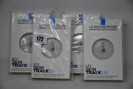 Four boxed as new La Roche-Posay My Skin Track UV wearable sensors.
