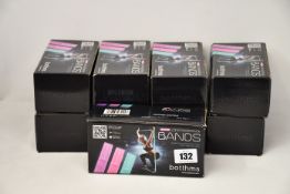 Nine boxed as new Botthms Long Resistance Bands (Colour coded resistance levels, light, medium and