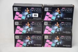 Six boxed as new Botthms Hip Resistance Bands (Colour coded resistance levels, light, medium and
