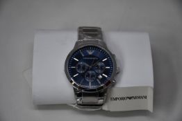 A men's as new Emporio Armani AR2448 stainless steel blue dial chronograph watch (No box).