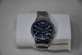 A men's as new Emporio Armani AR2448 stainless steel blue dial chronograph watch (No box).