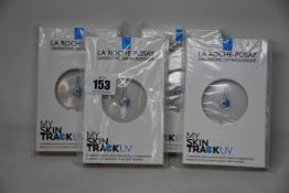 Four boxed as new La Roche-Posay My Skin Track UV wearable sensors.