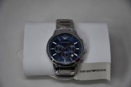 A men's as new Emporio Armani AR2448 stainless steel blue dial chronograph watch (No box).