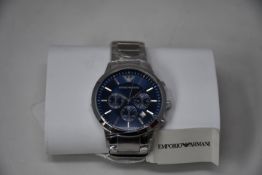 A men's as new Emporio Armani AR2448 stainless steel blue dial chronograph watch (No box).