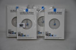 Four boxed as new La Roche-Posay My Skin Track UV wearable sensors.