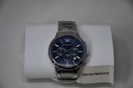 A men's as new Emporio Armani AR2448 stainless steel blue dial chronograph watch (No box).