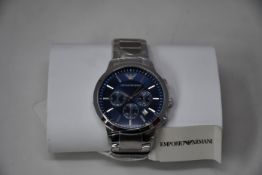 A men's as new Emporio Armani AR2448 stainless steel blue dial chronograph watch (No box).