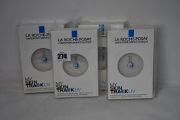 Four boxed as new La Roche-Posay My Skin Track UV wearable sensors.