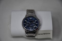 A men's as new Emporio Armani AR2448 stainless steel blue dial chronograph watch (No box).