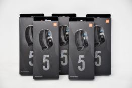 Five boxed as new Xiaomi Mi Smart Band 5 Fitness Trackers in black.