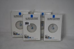 Four boxed as new La Roche-Posay My Skin Track UV wearable sensors.