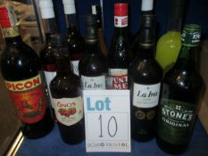 Twelve bottles of assorted alcohol to include Vault Vermouth Rosso, La Ina Fino sherry, Picon