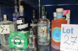 A Boodles British gin (700ml), two Malfy con Arancía gins (700ml), a Makar Glasgow dry gin (