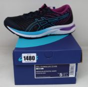 Four pairs of children's as new Asics Gel-Cumulus 22 GS trainers (UK 3, 4, 5, 5.5).