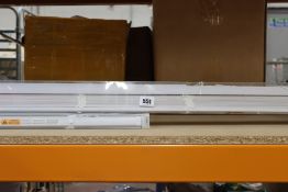 Six as new Furnished White PVC Venetian Blinds (5 x 75cm x 150cm and 1 x 150cm x 150cm).