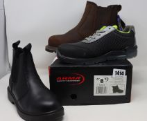 Three pairs of as new safety footwear; Veltuff Dynamic S3 trainers (UK 6), Black Rock Dealer boot (