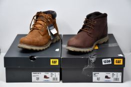 A pair of as new CAT Founder WP TX boots in Danish brown (UK 8) and a pair of CAT Elude WP boots