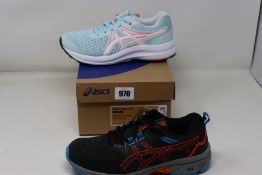 Two pairs of children's Asics Contend 7 GS trainers (UK 4, 5) and two pairs of Asics Gel-Venture 8