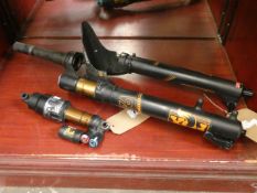 A Fox Factory 36 mountain bike fork (27.5) and a Fox Float X2 bike shocks, both pre-owned.