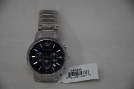 A men's as new Emporio Armani AR2448 stainless steel blue dial chronograph watch (No box).