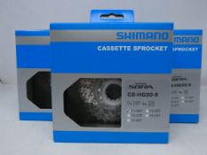 Five boxed as new Shimano CS-HG50 9 Speed Mountain Bike Cassettes 11-30T.