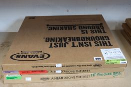 Three as new Evan Level 360 drumheads to include EQ3 and Emad.