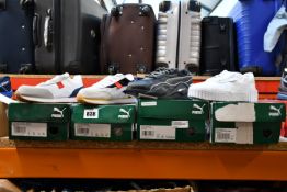 Four pairs of children's as new Puma trainers; Future Rider Stream On (UK 13K), Future Rider WH (