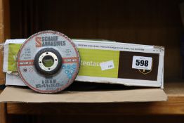 Thirty Scharf Abrasives 125 x 6.4 x 22.23mm Inox steel discs and seven Scharf Abrasives 230 x 7.0