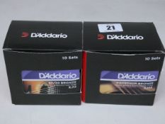 Twenty sets of as new D'Addario EJ13 80/20 Bronze Custom Light Gauge acoustic guitar strings.