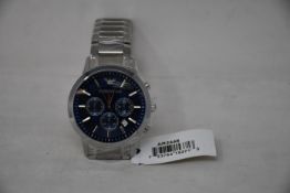A men's as new Emporio Armani AR2448 stainless steel blue dial chronograph watch (No box).