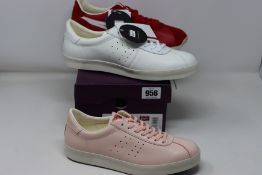 Two pairs of as new Onitsuka Tiger Lawnmanship NM trainers (UK 5, 9) and a pair of Onitsuka Tiger