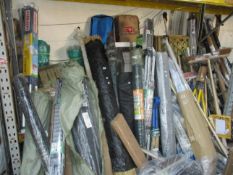 A large quantity of garden related items to include: Brabantia rotary lines and weed membrane (