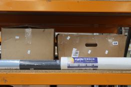 Nine rolls of Grandeco Life navy wood panel wallpaper and twelve rolls of Super Fresco paintable