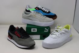 Four pairs of as new Puma trainers; women's Vikky Platform (UK 4.5), women's Cali Sport SO (UK 6.5),