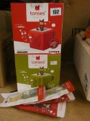 Two boxed as new Tonies starter sets and four sealed Tonie audiobook characters.