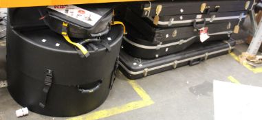 Seven cases for guitars, cables and keyboards.