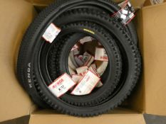 A quantity of as new Kenda bicycle tyres to include K50 (17 in black and white), K817 (3), K816 (