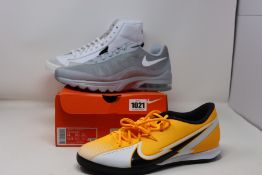 Three pairs of as new Nike trainers; Vapor 13 Academy (UK 10), Air Max Invigor (UK 9.5) and Blazer