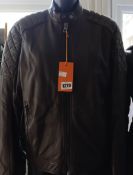 An as new Hugo Boss slim fit biker jacket in waxed leather (UK 46).