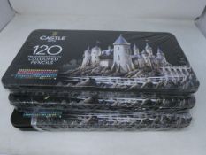 Three as new Castle Arts 120 premium soft touch coloured pencils.