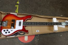 A boxed as new Harley Benton RB-414CS Classic Series bass guitar in cherry sunburst.
