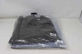 Five items of as new Hackett clothing; two fine strip T-shirts (M), wool silk cashmere crew neck