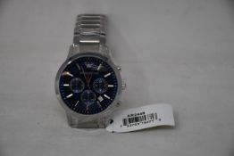 A men's as new Emporio Armani AR2448 stainless steel blue dial chronograph watch (No box).