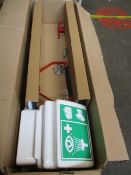A boxed as new commercial emergency eyewash station.