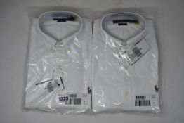 Two men's as new Polo Ralph Lauren white Oxford slim fit shirts (M - RRP £95 each).
