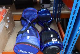 Two pre-owned hoverboards to include an iScooter (Some damage to board) and a NEOMOTION Z1+ (