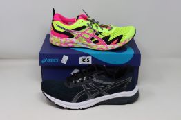 Two pairs of as new Asics trainers; GT-800 (UK 7.5) and women's Gel-Noosa Tri 12 (UK 8).