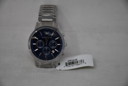 A men's as new Emporio Armani AR2448 stainless steel blue dial chronograph watch (No box).