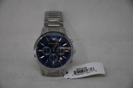 A men's as new Emporio Armani AR2448 stainless steel blue dial chronograph watch (No box).