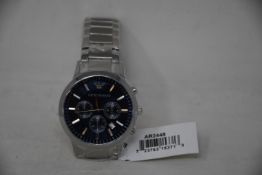 A men's as new Emporio Armani AR2448 stainless steel blue dial chronograph watch (No box).